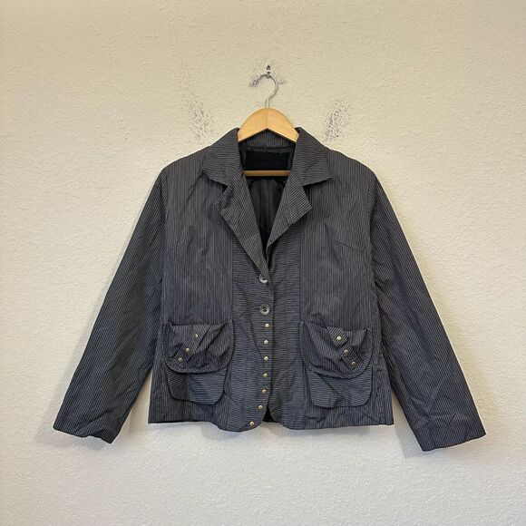 ANIMALE Pinstripe Studded 2-Button Blazer w Patch Pocket in Black - Picture 1 of 11